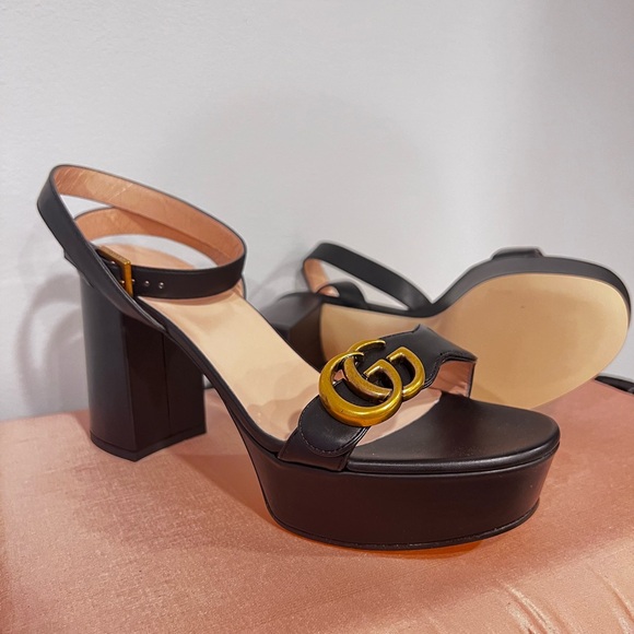 Gucci Marmont Black Platform Sandal size 37.5 - Picture 1 of 7